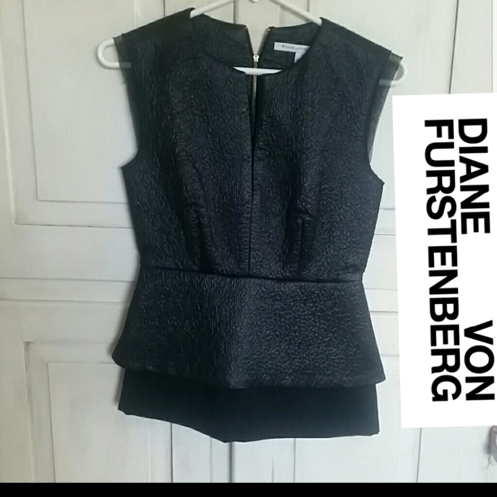 Diane Von Furstenberg Faux Leather Peplum Top 0